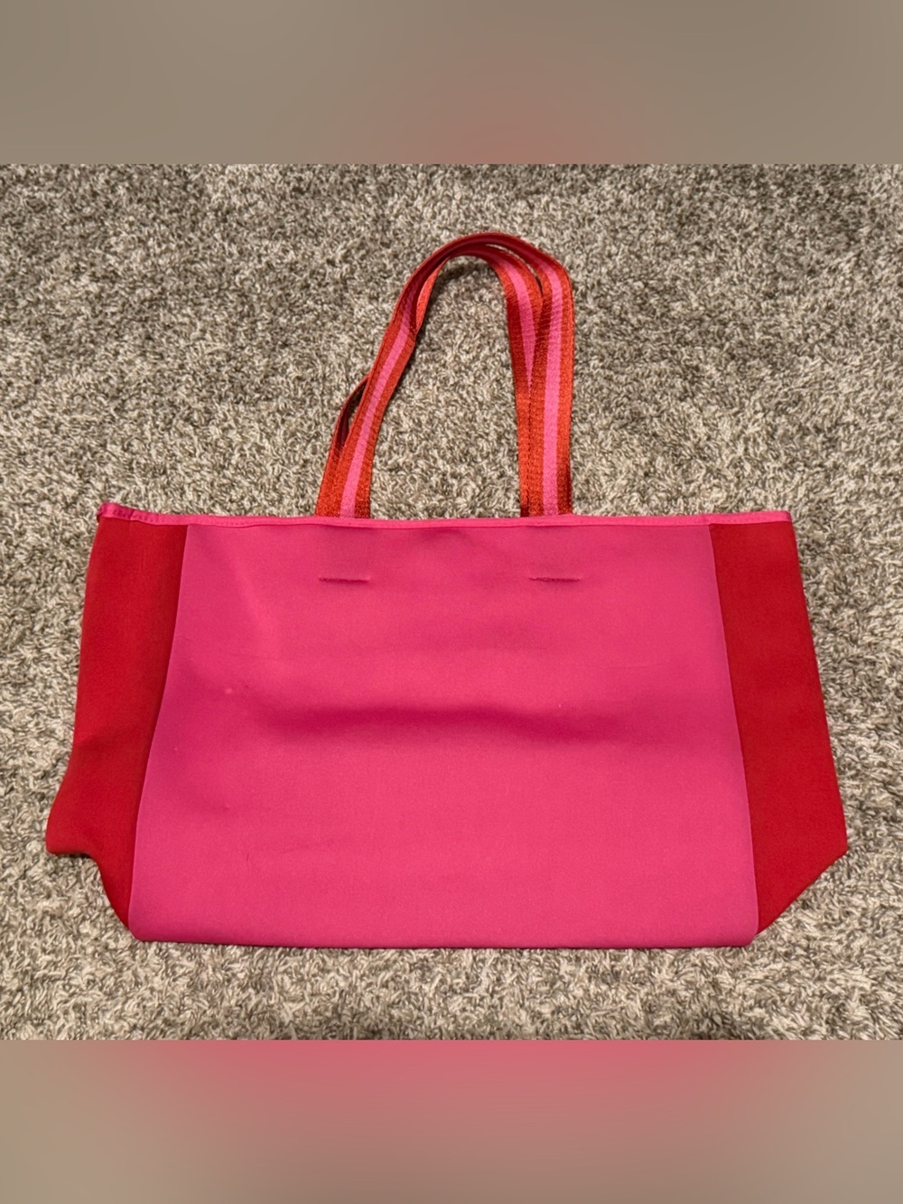 summersalt Pink Tote with Red Side Panels and Striped Handles - Picture 2 of 5